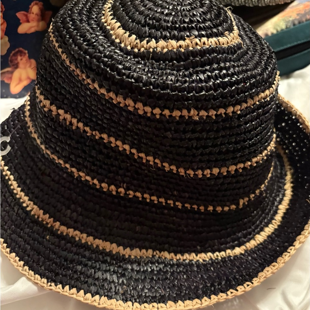 WYETH  Black and Tan Straw Hat New without tags - Picture 2 of 4